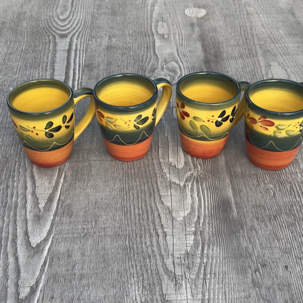 Set of 4 Tabletops Gallery La Province Hand Painted Coffee Mugs Cups Corsica